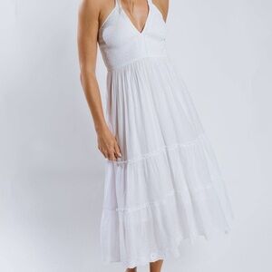 RAGA Sashi Elegant White Midi Halter Dress